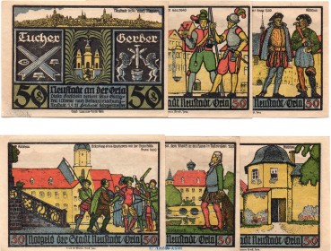 Notgeld Stadt Neustadt a.d. Orla , Set mit 6 Scheinen in kfr. 965.2 von 1921 , Thüringen Seriennotgeld