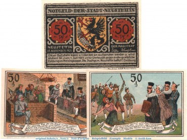 Preview: Notgeld Stadt Neustettin , 968.2 , Hexenprozeß Set mit 3 kassenfrischen Scheinen , von 1921 , Pommern Seriennotgeld
