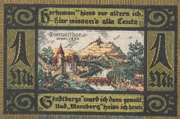 Preview: Notgeld Stadt Nieder Marsberg 971.1 , 1 Mark Schein in kfr. von 1920 , Westfalen Seriennotgeld