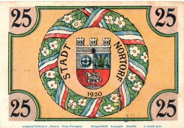 Preview: Nortorf , Notgeld 25 Pfennig Schein in kfr. M-G 989.1 , Schleswig Holstein 1920 Seriennotgeld