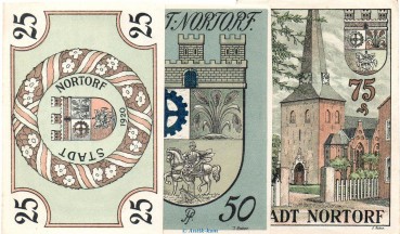 Notgeld Stadt Nortorf 989.2.a , Set mit 3 Scheinen in kfr. von 1920 , Schleswig Holstein Seriennotgeld
