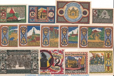 Notgeld Stadt Osnabrück 1032.1 , Set mit 13 Scheinen in kfr. von 1921 , Niedersachsen Seriennotgeld