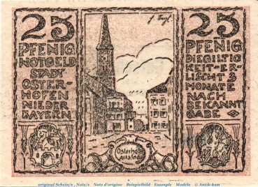Notgeld Stadt Osterhofen , 25 Pfennig grauviolet in kfr. von 1917 , Bayern Seriennotgeld