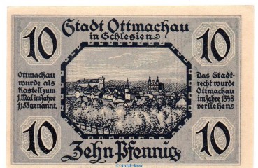 Preview: Notgeld Stadt Ottmachau 1040.1 , 10 Pfennig Schein in kfr. von 1921 , Schlesien Seriennotgeld