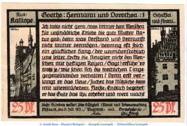 Preview: Notgeld Stadt Pößneck 1066.4.a , 25 Pfennig Nr.1 dunkelblau in kfr. von 1921 , Thüringen Seriennotgeld
