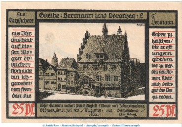 Preview: Notgeld Stadt Pößneck 1066.4.a , 25 Pfennig Nr.2 dunkelblau in kfr. von 1921 , Thüringen Seriennotgeld