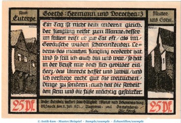 Preview: Notgeld Stadt Pößneck 1066.4.a , 25 Pfennig Nr.3 dunkelblau in kfr. von 1921 , Thüringen Seriennotgeld