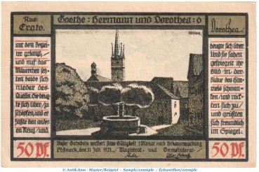 Preview: Notgeld Stadt Pößneck 1066.4.a , 50 Pfennig Nr.6 dunkelblau in kfr. von 1921 , Thüringen Seriennotgeld