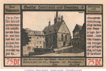 Preview: Notgeld Stadt Pößneck 1066.4.a , 75 Pfennig Nr.8 dunkelblau in kfr. von 1921 , Thüringen Seriennotgeld