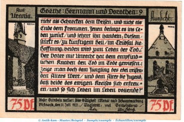 Preview: Notgeld Stadt Pößneck 1066.4.a , 75 Pfennig Nr.9 dunkelblau in kfr. von 1921 , Thüringen Seriennotgeld