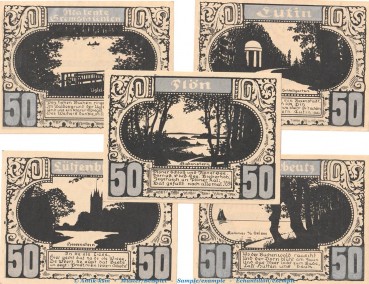 Notgeld Stadt Plön 1063.8 , Set -Silber- mit 5 Scheinen in kfr. o.D. Schleswig Holstein Seriennotgeld