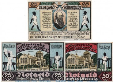 Notgeld Stadt Ritterhude , 1126.2 Set mit 3 Scheinen in kfr. o.D. Niedersachsen Seriennotgeld