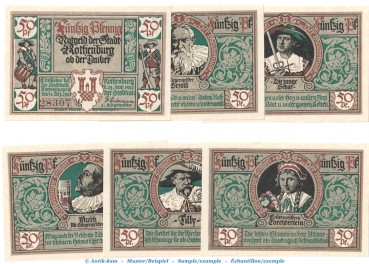 Notgeld Stadt Rothenburg o.T. 1142.2.a , Set mit 6 Scheinen in kfr. von 1921 , Bayern Seriennotgeld