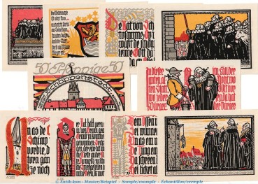 Notgeld Stadt Schöppenstedt 1199.1 , Set mit 10 Scheinen in kfr. o.D. Niedersachsen Seriennotgeld