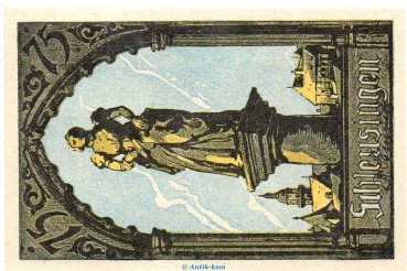 Notgeld Stadt Schleusingen 1181.4.a-b  , 75 Pfennig Schein gelblich und dick in kfr. o.D. Thüringen Seriennotgeld