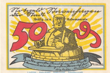 Notgeld Stadt Stavenhagen 1257.1.a , 50 Pfennig Schein mit Kennummer in kfr. o.D. , Mecklenburg Vorpommern Seriennotgeld