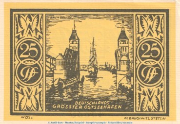 Preview: Notgeld Stadt Stettin 1270.1 , 25 Pfennig Schein in kfr. von 1921 , Pommern Seriennotgeld