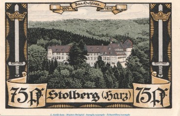 Notgeld Stadt Stolberg 1273.2 , 75 Pfennig Schloss -rotbraun- in kfr. o.D. Sachsen Anhalt Seriennotgeld