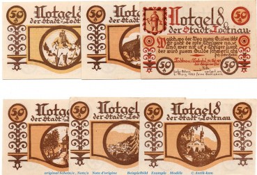 Notgeld Stadt Todtnau 1328.1 , Set mit 6 Scheinen in kfr. von 1921 , Baden Württemberg Seriennotgeld