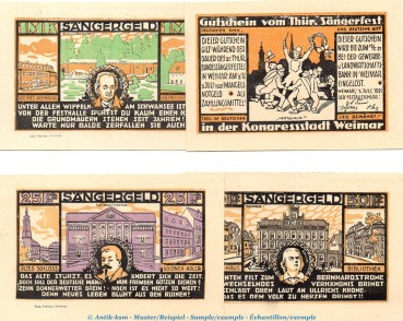 Notgeld Stadt Weimar 1399.1 , Sängerfest Set mit 4 Scheinen in kfr. von 1921 , Thüringen Seriennotgeld