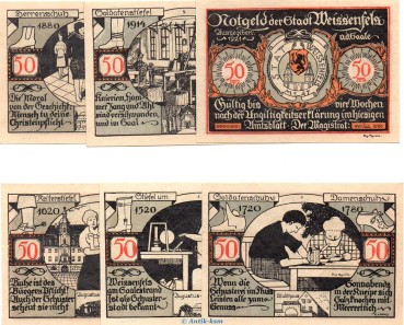 Notgeld Stadt Weissenfels 1403.2 , Set mit 6 Scheinen in kfr. o.D. Sachsen Anhalt Seriennotgeld