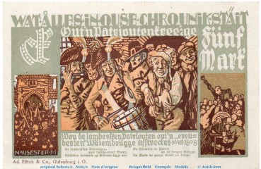 Preview: Notgeld Stadt Wiedenbrück 1423.1.b , 5 Mark -CK- mit Drfa. in kfr. von 1921 , Westfalen Seriennotgeld