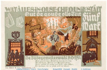 Preview: Notgeld Stadt Wiedenbrück 1423.1.b , 5 Mark -DE- mit Drfa. in kfr. von 1921 , Westfalen Seriennotgeld