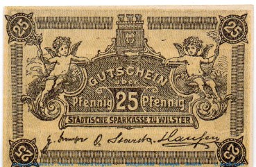 Notgeld Stadt Wilster 7960.05.05 , 25 Pfennig Schein in kfr. o.D. Schleswig Holstein Verkehrsausgabe