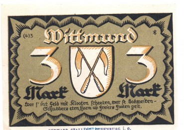 Notgeld Stadt Wittmund 1447.1 , 3 Mark Schein in kfr. von 1922 , Niedersachsen Seriennotgeld