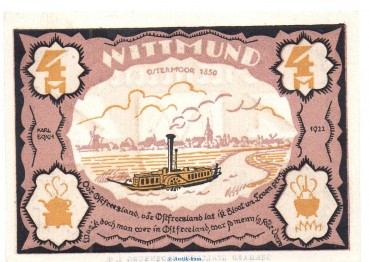 Preview: Notgeld Stadt Wittmund 1447.1 , 4 Mark Schein in kfr. von 1922 , Niedersachsen Seriennotgeld