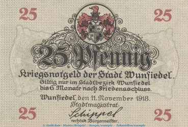 Preview: Notgeld Stadt Wunsiedel , 25 Pfennig -Kirche- in kfr. Tieste 8140.05.05 von 1918 , Bayern Verkehrsausgabe