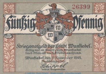 Preview: Notgeld Stadt Wunsiedel , 50 Pfennig -Reiter- in kfr. Tieste 8140.05.12 von 1918 , Bayern Verkehrsausgabe