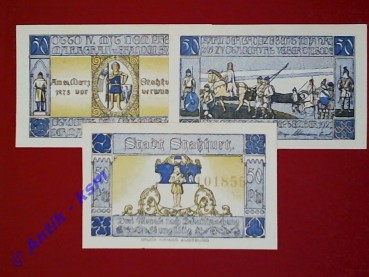 Notgeld Stassfurt , historische Serie , vollständiger Satz mit 3 Scheinen , Seriennotgeld , Sachsen Anhalt , Mehl Grabowski 1256.3 b , von 1921