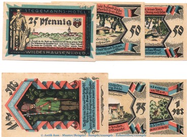 Notgeld Stegemanns Hotel Wildeshausen 1427.1.b , Set mit 6 Scheinen in kfr. o.D. Niedersachsen Seriennotgeld