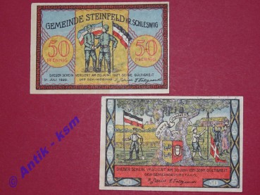 Notgeld Steinfeld , Schleswig Holstein , vollständiger Satz mit 2 Scheinen , Seriennotgeld , 1262.3 , von 1920