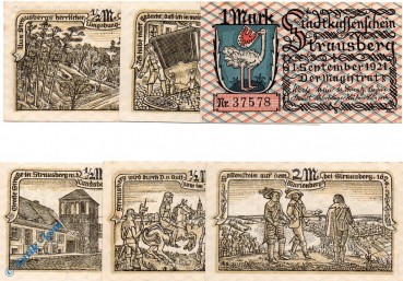 Notgeld Strausberg , Set mit 6 Scheinen , Mehl Grabowski 1281.1 , von 1921 , Brandenburg Seriennotgeld