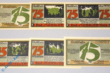 Suderode , Notgeld Set mit 6 Scheinen in kfr. M-G 1292.2-3 , Sachsen Anhalt 1921 Seriennotgeld