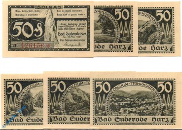 Notgeld Suderode , Set mit 6 x 50 Pfennig in kfr. Mehl Grabowski 1292.1 a , von 1921 , Sachsen Anhalt Seriennotgeld
