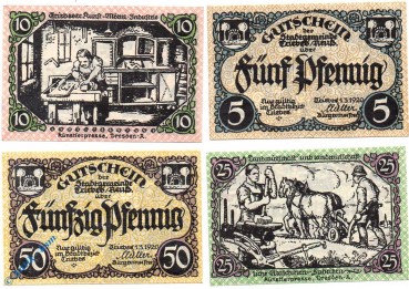 Notgeld Triebes , Set mit 4 Scheinen , Tieste 7450.05.30 - 38 , von 1920 , Thüringen Verkehrsausgabe