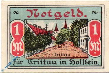 Notgeld Trittau , 1 Mark Schein Nr 3 , grün , Mehl Grabowski 1347.3 , Schleswig Holstein Serien Notgeld