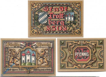 Notgeld Trostberg , Set mit 3 Scheinen , Mehl Grabowski 1348.1 , von 1920 , Bayern Serien Notgeld