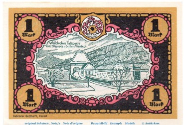 Notgeld Victoria Bad Wildungen 1428.1.a , 1 Mark Nr 4 , Weißer Rand in kfr. von 1921 , Hessen Seriennotgeld