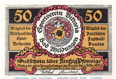 Preview: Notgeld Victoria Bad Wildungen 1428.1.a , 50 Pfennig Nr 5 , Weißer Rand in kfr. von 1921 , Hessen Seriennotgeld