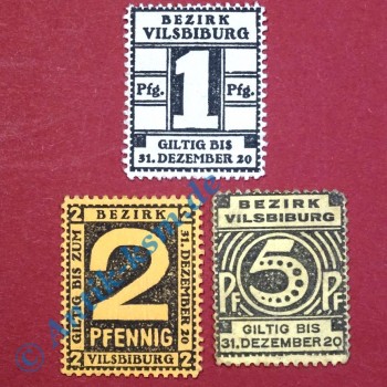 Notgeld Vilsbiburg , Satz mit 3 Scheinen , Tieste 7605.01 bis 03 , Bayern Verkehrsausgabe