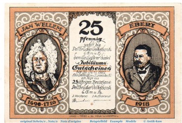 Notgeld Volksbank Delbrück Köln 719.1.b , 25 Pfennig Schein in kfr. von 1921 , Westfalen Seriennotgeld