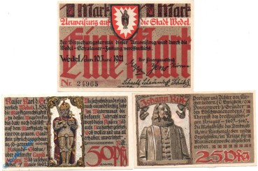 Notgeld Wedel , Satz mit 3 Scheinen , Mehl Grabowski 1387.1 a mit b , von 1921 , Schleswig Holstein Seriennotgeld