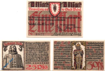 Notgeld Wedel , Set mit 3 Scheinen , Mehl Grabowski 1387.1 , von 1921 , Schleswig Holstein Seriennotgeld