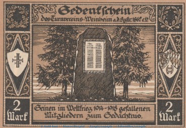 Preview: Notgeld Weinheim , 2 Mark Schein Nr 2 , Wachenburg , Mehl Grabowski 1402.1 , Baden Wüttemberg Seriennotgeld