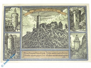 Notgeld Weinheim , 2 Mark Schein Nr 3 , Burg Windeck , Mehl Grabowski 1402.1 , Baden Wüttemberg Seriennotgeld