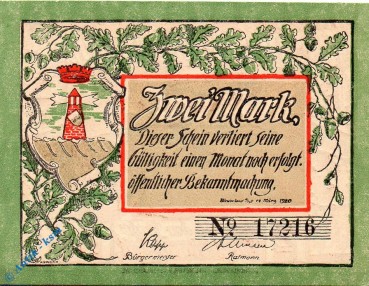 Notgeld Westerland , Sylt , 2 Mark Schein , Mehl Grabowski 1418.1 b , von 1920 , Schleswig Holstein Serien Notgeld